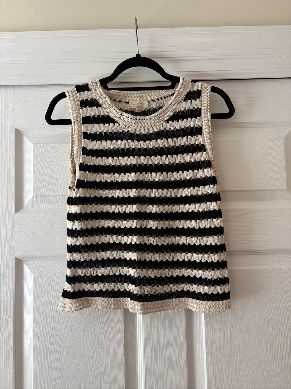 Black and Cream Striped Knit Tank Top
